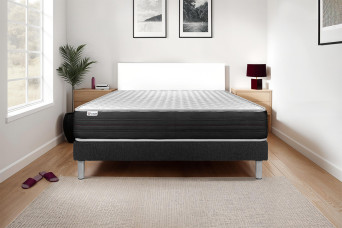 Ensemble Matelas Sommier 140x190 cm - Sommier Noir (déjà monté) - Vitalmemo One