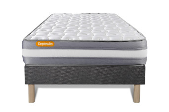 Ensemble Matelas Sommier 90x190 cm - Sommier Gris (déjà monté) - Memo Plus