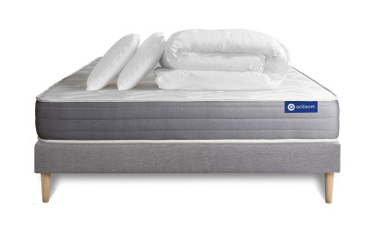 Pack lit complet 140x190 cm - Matelas + Sommier Gris (en kit) + 2 oreillers + Couette - Actimemo Dream