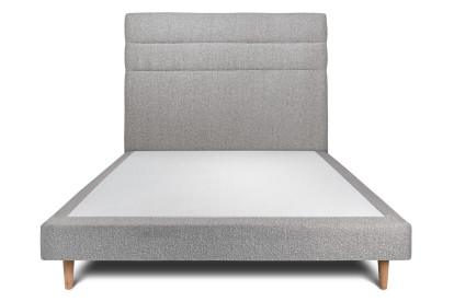 Lit 150x190 cm - Sommier tapissier H29 cm + tête de lit à lignes - Tissu Bouclette Gris
