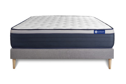 Ensemble Matelas Sommier 140x200 cm - Sommier Gris (en kit) - Actimemo Max