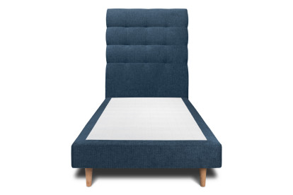 Lit 90x190 cm - Sommier tapissier H29 cm + tête de lit capitonnée - Tissu Toile natté Bleu Océan