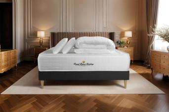 Pack lit complet 180x200 cm - Matelas + Sommier Noir (en kit) + 2 oreillers + Couette - Windsor