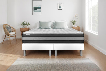 Ensemble Matelas Sommier 180x200 cm - 2 Sommiers Blanc - Vitalspring Zen