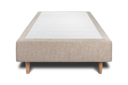 Lit 90x190 cm - Sommier tapissier H35 cm + tête de lit tapissée - Tissu Toile natté Beige Brun
