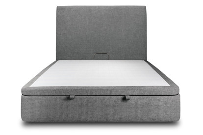 Lit coffre 160x200 cm avec Tête de lit tapissée - Tissu Toile natté Gris Anthracite