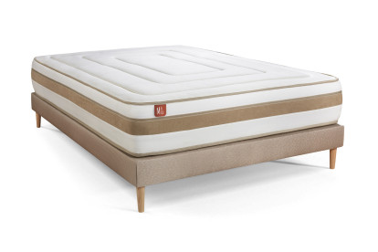 Ensemble Matelas Sommier 160x200 cm - Sommier Beige (déjà monté) - Le Raffiné