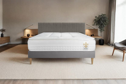 Ensemble Matelas Sommier 140x190 cm - Sommier Gris (déjà monté) - Vingt-Huit PLUS