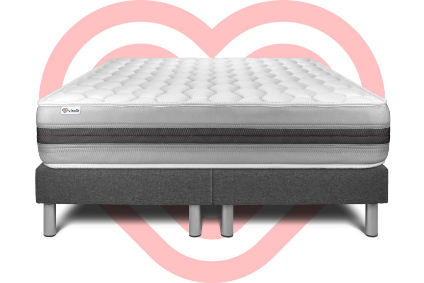 Ensemble Matelas Sommier 200x200 cm - 2 Sommiers Gris - Vitalspring Recover