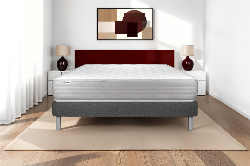 Ensemble Matelas Sommier 140x190 cm - Sommier Gris (en kit) - Vitalmemo