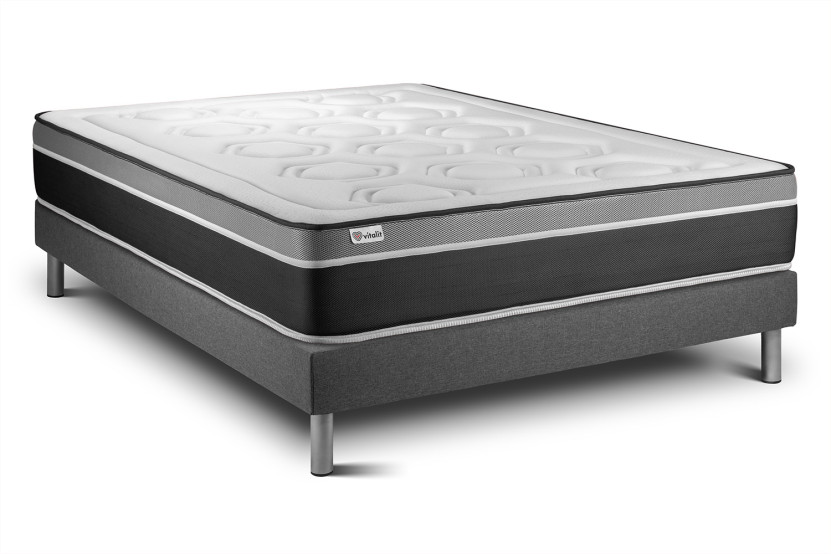 Ensemble Matelas Sommier 140x190 cm - Sommier Gris (en kit) - Vital Care