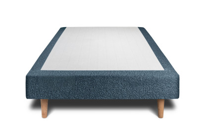 Lit 90x190 cm - Sommier tapissier H29 cm + tête de lit capitonnée - Tissu Bouclette Bleu