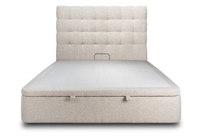 Lit coffre 180x200 cm avec Tête de lit capitonnée - Tissu Bouclette Beige Clair