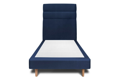 Lit 90x200 cm - Sommier tapissier H29 cm + tête de lit à lignes - Tissu Velours Bleu Océan