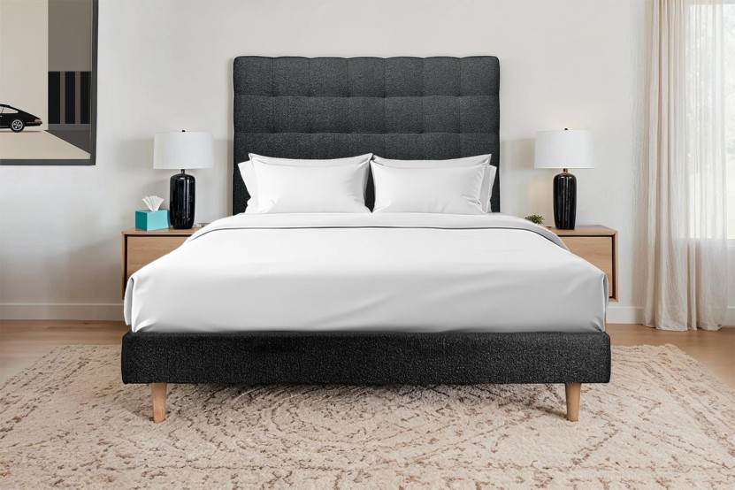 Lit 140x190 cm avec Tête de lit capitonnée - Tissu Bouclette