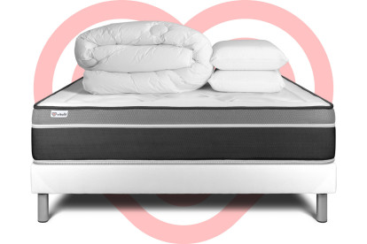 Pack lit complet 140x200 cm - Matelas + Sommier Blanc (en kit) + 2 oreillers + Couette - Vital Care