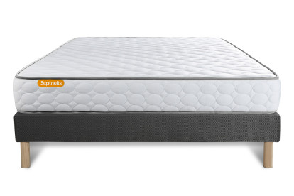 Ensemble Matelas Sommier 140x190 cm - Sommier Gris (déjà monté) - Memo