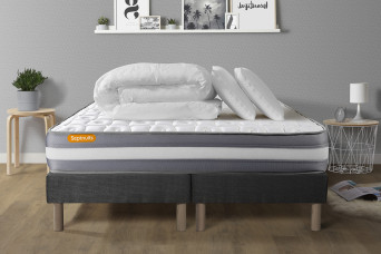 Pack lit complet 180x200 cm - Matelas + 2 Sommiers Gris + 2 oreillers + Couette - Memo Plus Pack lit complet 180x200 cm - Matelas + 2 Sommiers Gris + 2 oreillers + Couette - Memo Plus