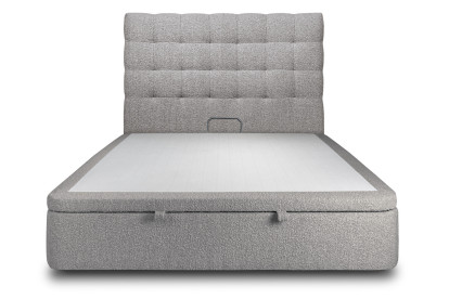 Lit coffre 140x190 cm avec Tête de lit capitonnée - Tissu Bouclette Gris