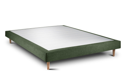 Lit 160x200 cm - Sommier tapissier H29 cm + tête de lit capitonnée - Tissu Toile natté Vert Kaki