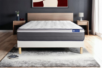 Ensemble Matelas Sommier 140x190 cm - Sommier Blanc (en kit) - Actilatex Plus