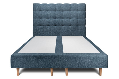 Lit 2x 90x200 cm - Sommier tapissier H35 cm + tête de lit capitonnée - Tissu Bouclette Bleu