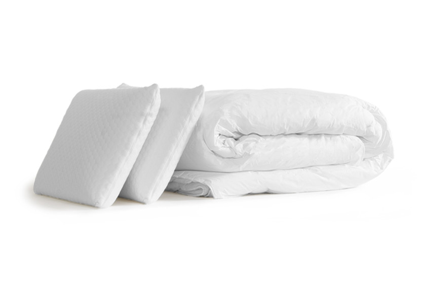 Pack lit complet 140x200 cm - Matelas + Sommier Blanc + 2 oreillers + Couette - Bodyzone