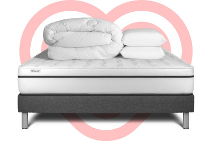 Pack lit complet 200x200 cm - Matelas + Sommier Gris (en kit) + 2 oreillers + Couette - Vital Spa