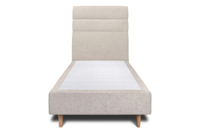 Lit 90x190 cm - Sommier tapissier H35 cm + tête de lit à lignes - Tissu Toile natté Beige Clair