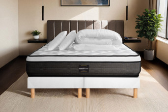 Pack lit complet 160x200 cm - Matelas + 2 Sommiers Blancs + 2 oreillers + Couette - Suite