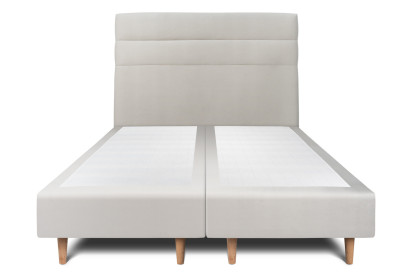 Lit 2x 90x200 cm - Sommier tapissier H35 cm + tête de lit à lignes - Tissu Velours Gris Clair
