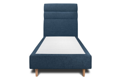 Lit 90x190 cm - Sommier tapissier H35 cm + tête de lit à lignes - Tissu Toile natté Bleu Océan