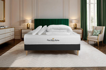 Pack lit complet 200x200 cm - Matelas + Sommier Noir (en kit) + 2 oreillers + Couette - Lancaster