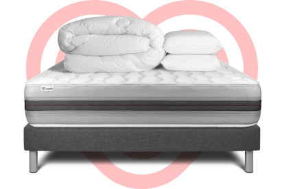 Pack lit complet 200x200 cm - Matelas + Sommier Gris (en kit) + 2 oreillers + Couette - Vitalspring Recover