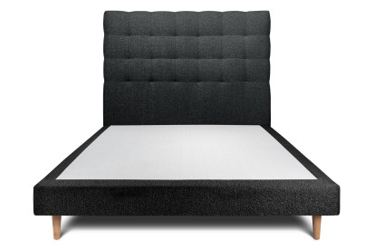 Lit 135x190 cm - Sommier tapissier H29 cm + tête de lit capitonnée - Tissu Bouclette Noir
