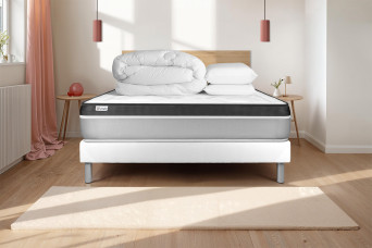 Pack lit complet 180x200 cm - Matelas + Sommier Blanc (en kit) + 2 oreillers + Couette - Vital Ergo