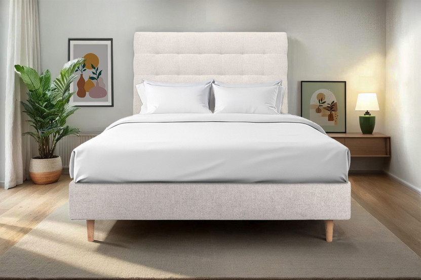 Tête de lit 200 cm Capitonnée - Tissu Toile Natté Beige Clair
