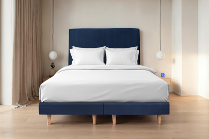Lit 2x 90x200 cm - Sommier tapissier H29 cm + tête de lit tapissée - Tissu Velours Bleu Océan