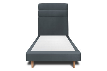 Lit 90x190 cm - Sommier tapissier H29 cm + tête de lit à lignes - Tissu Velours Gris Anthracite