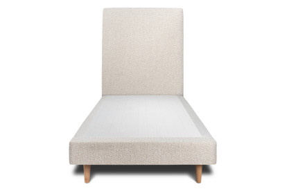Lit 90x200 cm - Sommier tapissier H29 cm + tête de lit tapissée - Tissu Bouclette Beige Clair