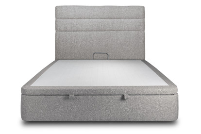 Lit coffre 160x200 cm avec Tête de lit à lignes - Tissu Bouclette Gris
