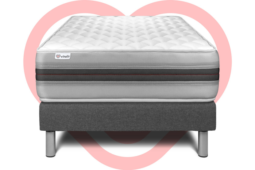 Ensemble Matelas Sommier 90x200 cm - Sommier Gris (en kit) - Vitalmemo Back