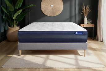 Ensemble Matelas Sommier 140x200 cm - Sommier Gris (en kit) - Actiflex Tech