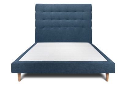 Lit 140x200 cm - Sommier tapissier H29 cm + tête de lit capitonnée - Tissu Toile natté Bleu Océan