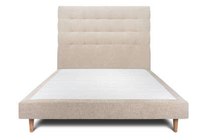 Lit 160x200 cm - Sommier tapissier H29 cm + tête de lit capitonnée - Tissu Toile natté Beige Brun
