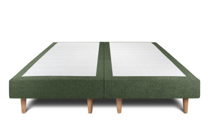Lit 2x 100x200 cm - Sommier tapissier H29 cm + tête de lit tapissée - Tissu Toile natté Vert Kaki