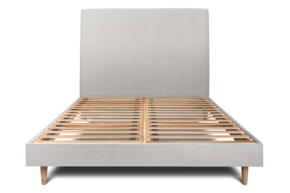 Lit 150x190 cm - Sommier à lattes H29 cm + tête de lit tapissée - Tissu Velours Gris Clair