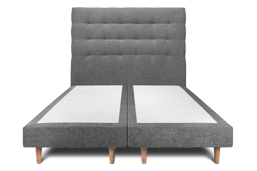 Lit 2x80x200 cm avec Tête de lit capitonnée - Tissu Toile natté