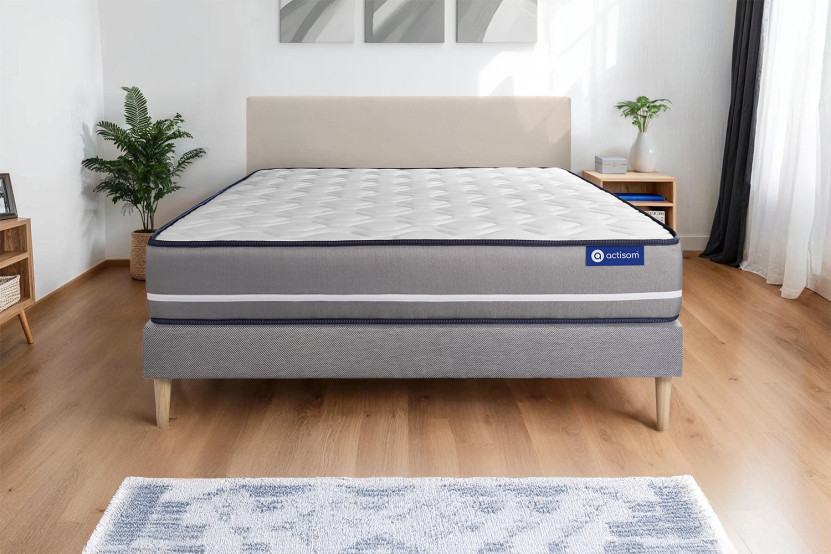 Ensemble Matelas Sommier 90x190 cm - Sommier Gris (en kit) - Actimemo Pur