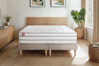 Pack lit complet 160x200 cm - Matelas + 2 Sommiers Beiges + 2 oreillers + Couette - Le Douillet Pack lit complet 160x200 cm - Matelas + 2 Sommiers Beiges + 2 oreillers + Couette - Le Douillet